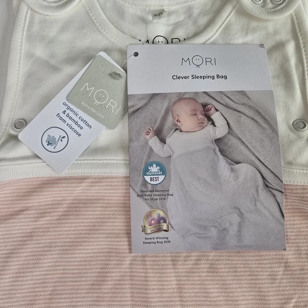 MORI Clever Sleeping Bag 0-2 Years Blush Stripe Bamboo Organic Cotton NWT‎